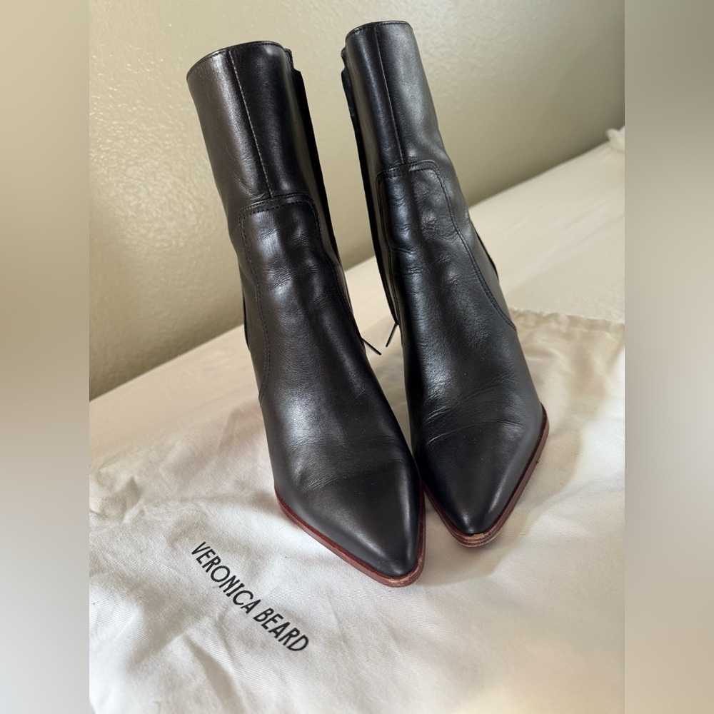 Veronica Beard Sleek Black Leather Heeled Boots